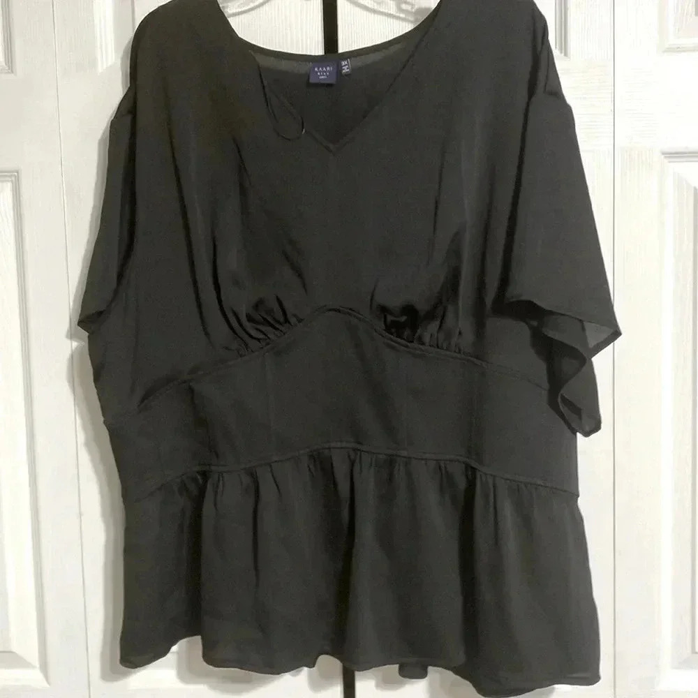 Kaari Blue woman black blouse top shirt size 3X